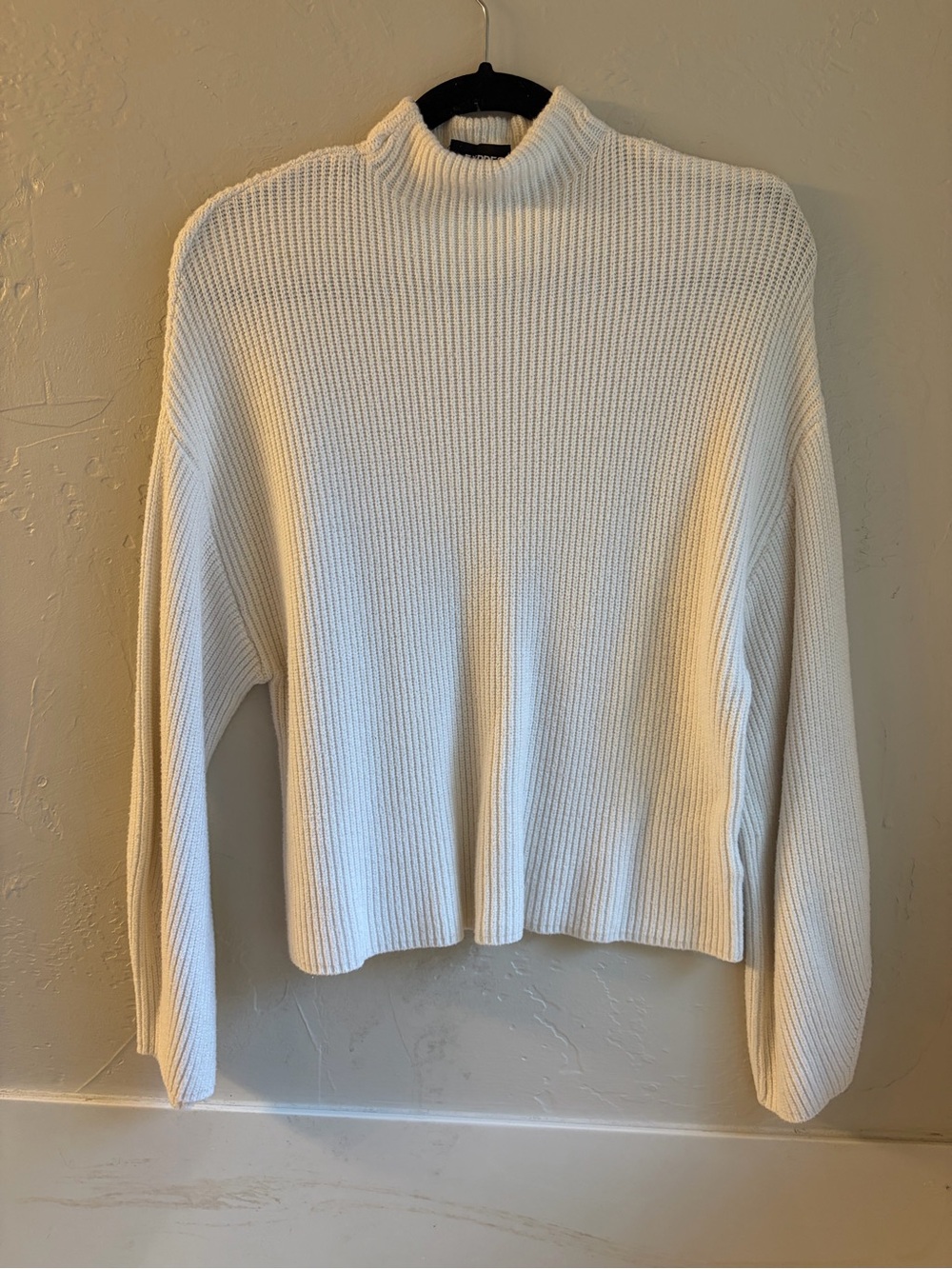 Express - White Rib-Knit Mock Neck Long Sleeve Pullover Sweater - XS